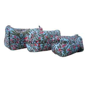 Juego de 3 Bolsas de Maquillaje Acolchadas Reutilizables con Cremallera, de Algodón Bohemio Indio Hecho a Mano, de la Mejor Calidad, Organizador de Cosméticos - Product Image 3