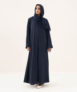Abaya longue à manches longues pour femmes, modeste, islamique, anti-rides, en tissu georgette/nida fait à la main, avec franges perlées, été, Eid, Dubaï, musulmane - Product Image 2