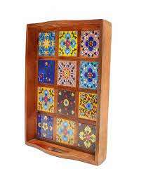 Plateau de service en bois imprimé, plateau artisanal décoratif pour le thé, les collations et la décoration, plateau en bois imprimé coloré au meilleur prix - Product Image 5