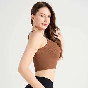 Camisetas sin mangas de yoga para mujer, ropa de gimnasio sin costuras con logotipo personalizado, camiseta sin mangas para gimnasio acanalada deportiva para correr para mujer - Product Image 3