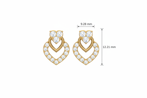 Boucles d'oreilles clous romantiques en or 14 carats et diamants naturels, double cœur, pour femmes - Product Image 2