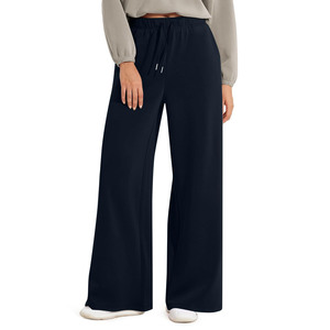 Pantalon de survêtement évasé ActiveWear lourd pour femme avec ceinture à cordon de serrage Couleur unie Style avant plat pour l'hiver - Product Image 1