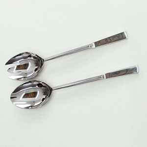 Ensemble de service à salade en acier inoxydable à poignées élégantes fabriquées à la main avec poignée simple polie argentée - Product Image 2