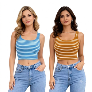 Chaleco Corto Ligero para Mujer, Corte Ajustado, Sin Mangas, a Rayas, Tejido de Punto, 100% Poliéster, Secado Rápido, Ropa Casual, OEM - Product Image 2