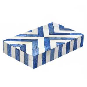 Best Handmade <b>Blue</b> and White Chevron Inlay Storage <b>Box</b> Decorative Bone Mosaic for Jewelry and <b>Gifts</b> at an Price - Product Image 3