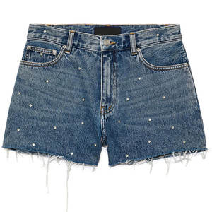 Shorts pour hommes en toile délavée style designer avec strass intégrés, cristaux de haute qualité, 100% coton, style urbain, été - Product Image 1
