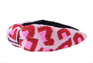 Diadema con Cuentas de Leopardo Rosa Rojo Preppy, Turbante Elegante Hecho a Mano Unisex con Nudo Superior, Bordado Floral para Fiestas, San Valentín y Otras Ocasiones - Product Image 2