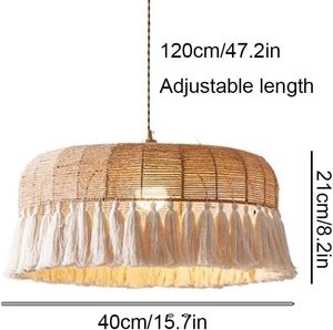 Handmade Rattan Pendant Light Round Boho Style <b>Lampshade</b> With Tassels Indoor Eco-Friendly Decor - Product Image 2