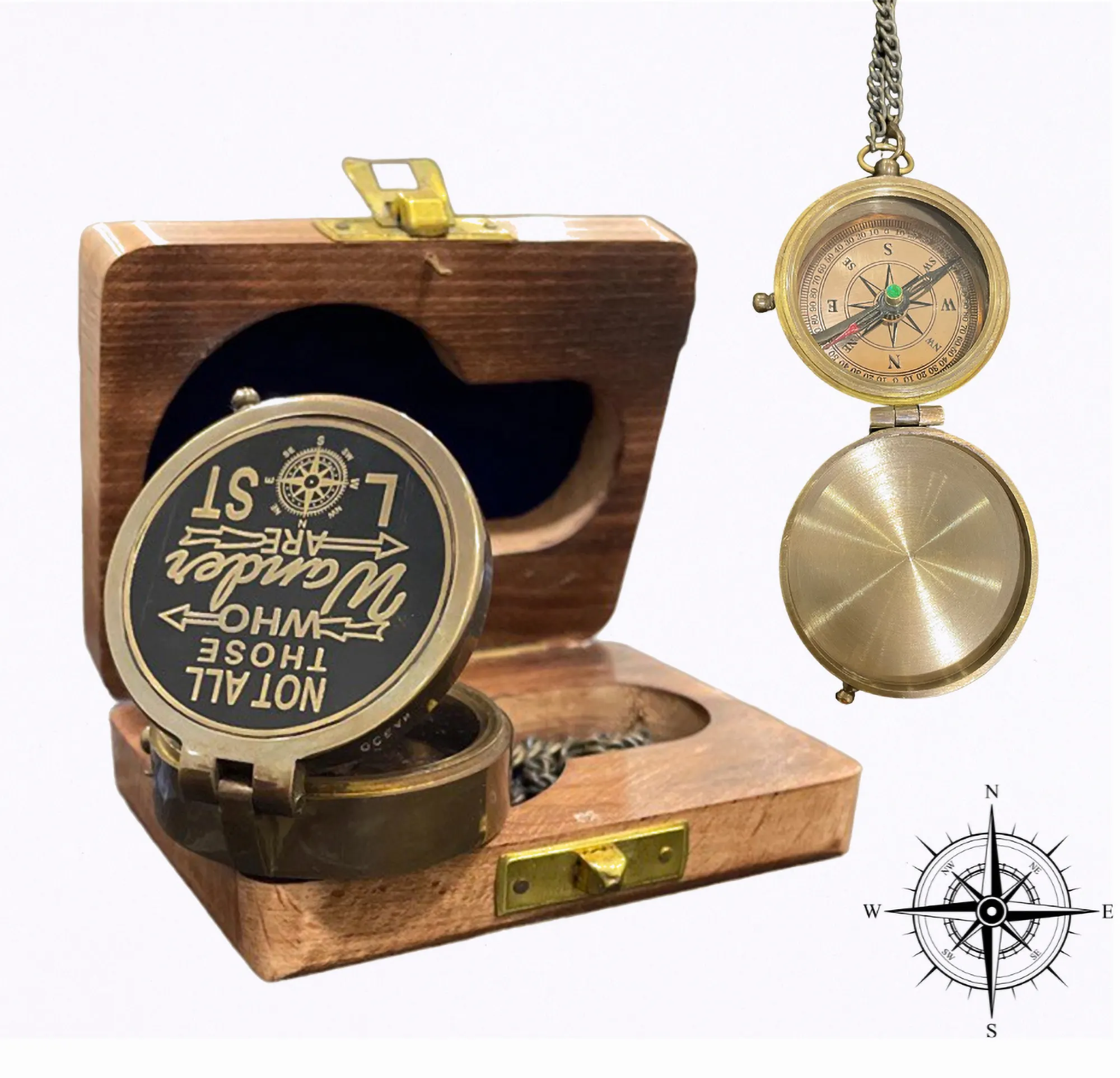 Neues maritimes Messing gedicht Nautischer Kompass in Holzkiste Handgemachtes Zeige-Werbe geschenk Corporate Personal ized