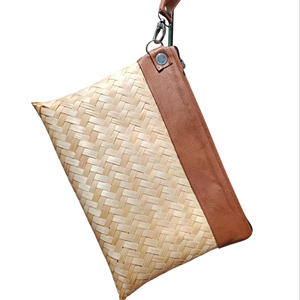 Natural Eco-Friendly <b>Bamboo</b> Handbag with Two Straps Zipper Closure Fashion Accessory - Product Image 1