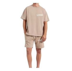 Ensemble deux pièces en coton délavé vintage pour hommes, avec logo personnalisé, écologique, style décontracté d'été, marque sur mesure, vente en gros - Product Image 4