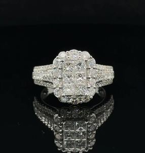 Anillo de compromiso de oro blanco y diamantes de 14K Anillo de compromiso Anillo de Bodas de diamantes de moissanita de plata esterlina - Product Image 1