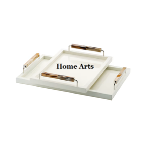 Bandeja de madera para servir té y café con mango de resina, bandeja para servir postres de Color blanco de la mejor calidad para los más vendidos - Product Image 1