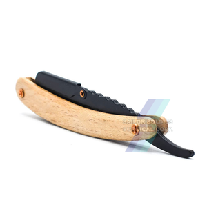 Maquinillas de afeitar de un solo filo para peluquero de etiqueta privada, mango de madera con agujero, maquinillas de afeitar duraderas de acero inoxidable para peluquería - Product Image 5