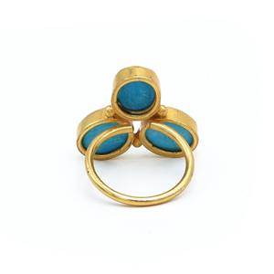 Anillo de Moda Bohemio con Turquesa Ovalada, Ajustable, de Latón Chapado en Oro de 18K, con Piedra Preciosa Natural, para Bodas - Product Image 4