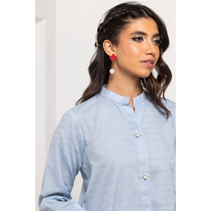 Camisa de Seda Azul Cielo con Adornos para Mujer, Cuello con Volantes Teñido Dobby, Estilo Occidental, Talla XL, para Oficina, Fiesta, Primavera y Otoño - Product Image 4