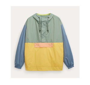 Veste coupe-vent légère en nylon froissé bleu pour homme, logo personnalisé, imperméable, design patchwork colorblock, à capuche, grande taille pour - Product Image 1