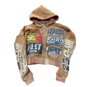 เสื้อครอปแบบมีฮู้ดสำหรับผู้ชายเสื้อผ้าฟรายซ์ฟอกสีกรดเสื้อผ้าฟรายซ์เทอร์รี่เฮฟวีเวต450 GSM โอเวอร์ไซส์มีซิป - Product Image 4