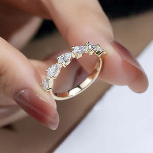 925 Silver <b>Gold</b> Plated Half Eternity Brilliant Cut Moissanite <b>Vintage</b> Wedding Band Engagement <b>Ring</b> for Certified - Product Image 1