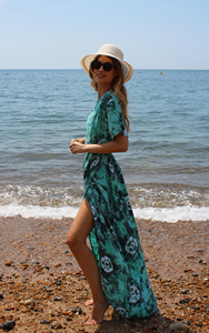 Nuevo Vestido de Verano para Mujer, Estilo Boho, Cuello en V, Manga Corta, Largo hasta el Suelo, Tie Dye, Rayas, Ecológico, Personalizable OEM - Product Image 2