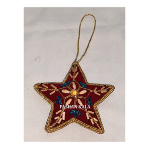 Designer indien avec travail manuel magnifique broderie Zari en forme d'étoile avec perlé et travail de séquence ornements suspendus de Noël - Product Image 1