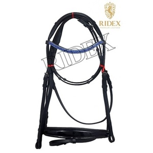 Brida de Doma ADEEFA de Alta Demanda con 3 Hileras de Cristales Azules, Banda Frontal Acolchada Suave, Herrajes de Acero Inoxidable, Cuero, Tamaño Personalizable - Product Image 1
