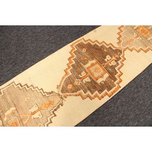 พรมตุรกีวินเทจ ขนาด 2.6x10.9 ฟุต พรมขนาดเล็ก สีน้ำตาลส้ม ลายเรขาคณิต - Product Image 3