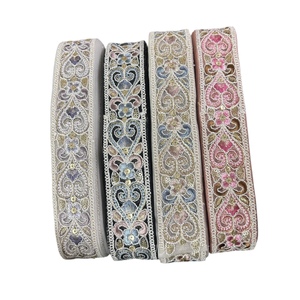 High Quality Designer Net <b>Lace</b> <b>Ribbons</b> Crochet Yarn with Embroidered Sequins Garter Wholesale Price for India Export Decoration - Product Image 1