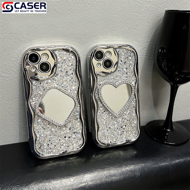 Electroplating Silver Diamond Mobile Phone case Premium Ins love Mirror Sequins Phone Shell for Iphone11-17Series