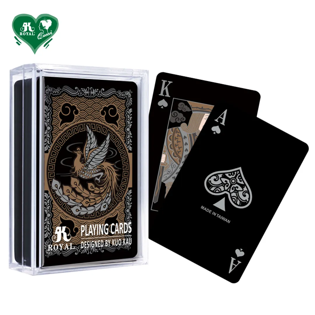 Gaya Cina naga Phoenix hitam emas plastik kartu bermain kartu Poker