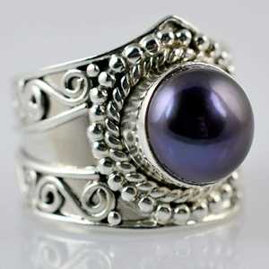 925 Sterling <b>Silver</b> Black Pearl <b>Ring</b> Handmade Freshwater Artisan Jewelry with June Birthstone <b>Statement</b> Promise <b>Ring</b> - Product Image 3