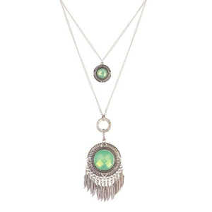 Collar Urthn de estilo bohemio de cristal de 2 capas Chapado en plata con perla turquesa de cuarzo y número de Coral 2017 - Product Image 1