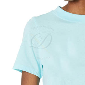 Top corto con logotipo personalizado para mujer, camisetas de fábrica al por mayor de algodón de manga corta con cuello de Color sólido, Camiseta corta para invierno - Product Image 5