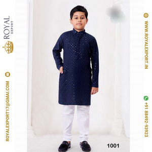 Tissu de rayonne lourde de meilleure qualité avec Chikenkari Work Best Pattern Traditional Kid's Kurta Payjama Collection - Product Image 5