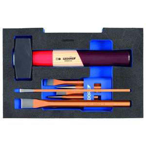 Ensemble d'outils Gedore 9 pièces, ciseaux et marteau dans des plateaux - Product Image 1