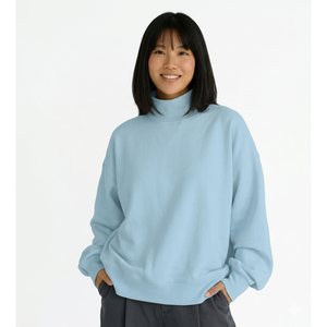 Sweat-shirt à col roulé surdimensionné bleu clair pour femmes, en coton tricoté uni, respirant, Trackstar OEM Private Label - Product Image 1