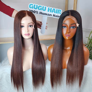 Perruque sans colle 100% vietnamienne de luxe, 24 pouces, couleur ombrée brun, perruque en dentelle HD 5x5, cheveux humains, produits capillaires naturels pour femmes noires - Product Image 2