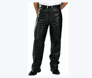 Pantalon en cuir personnalisé de haute qualité pour hommes pantalon non tissé à taille haute et à motif droit style de rue - Product Image 5