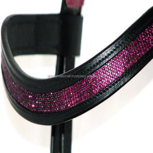 5 Row Vibrant Colors Sparkling Crystals Diamante Black <b>Harness</b> <b>Leather</b> Horserow band in All Custom Designs and Sizes Wholesale - Product Image 2