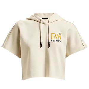 ชุดเซ็ตเสื้อครอปฮู้ดดี้และกางเกงขาสั้นสำหรับผู้หญิง ผ้าฝ้าย 100% ซับในอย่างดี สวมใส่สบาย เป็นมิตรกับสิ่งแวดล้อม กันลม ชุดสองชิ้น รับสกรีนโลโก้แบรนด์ - Product Image 2