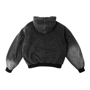 Custom Logo Embroidery Digital Printing Washed French Terry <b>Black</b> Heavyweight Acid Wash Distressed Winter <b>Zip</b>-Up <b>Hoodie</b> for Men - Product Image 6