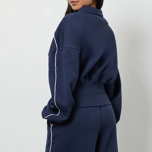 Cotton/Polyester Blend Comfortable Soft & Durable Modern Fit Design 2026 Women Tracksuit Set <b>Jogger</b> Pants With Turn Down Collar - Product Image 5