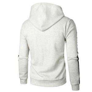 Sudadera con capucha con cordón y bolsillo de canguro con bloque de color al por mayor para hombre, ropa básica transpirable e informal, mezcla de algodón grueso en blanco - Product Image 3