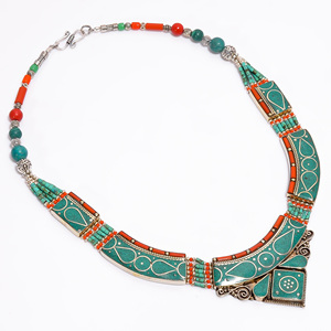 Collier en pierres précieuses Lapis de corail turquoises naturelles, collier Antique en argent tibétain, bijouterie magnifique, - Product Image 2