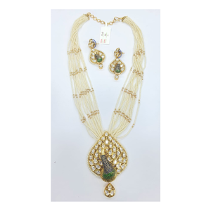 Precioso conjunto de collar con colgante Kundan para mujer con piedras verdes y pendientes perfectos para bodas, compromisos y eventos - Product Image 1