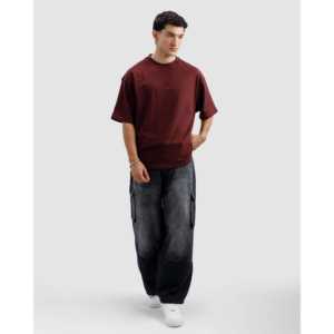 T-shirt Essentiel Bordeaux 100% Coton, Tissu Jersey Uni Élégant, Teint en Pièce, Léger, Imprimé Sérigraphié - Product Image 1