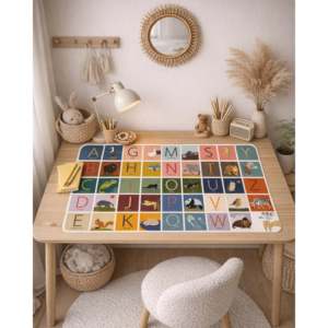 Tapis de bureau ABC pour enfants 60x40 cm, tapis de jeu avec animaux assortis à chaque lettre - Product Image 3