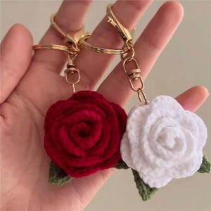 Llavero de Coche con Flor de Rosa de Algodón Tejida a Crochet, Colgante para Bolso, Decoración Moderna, Sencilla, Literaria, Artística y Fresca - Product Image 3