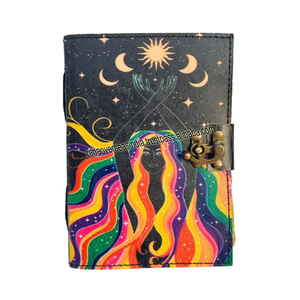 Cuaderno de escritura diario de cuero hecho a mano Premium Sun & Moon impreso Sketchbook gran regalo para hombres - Product Image 1