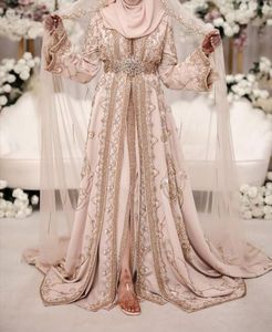 DAZZLING 2024 <b>Light</b> Pink Caftan Dress Embellished Crystal Glass Beads Dabka Zari Embroidery Silk Material for Parties/Weddings - Product Image 1